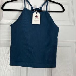 LASLULU Blue Sleeveless Crop Tank Top M